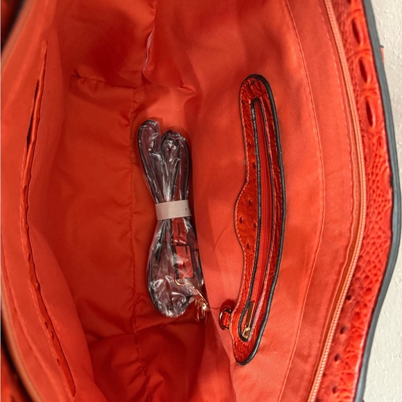 Brand New Le Miel Orange Handbag PETA approved Vegan.  Alligator / Ostrich print - Picture 4 of 16